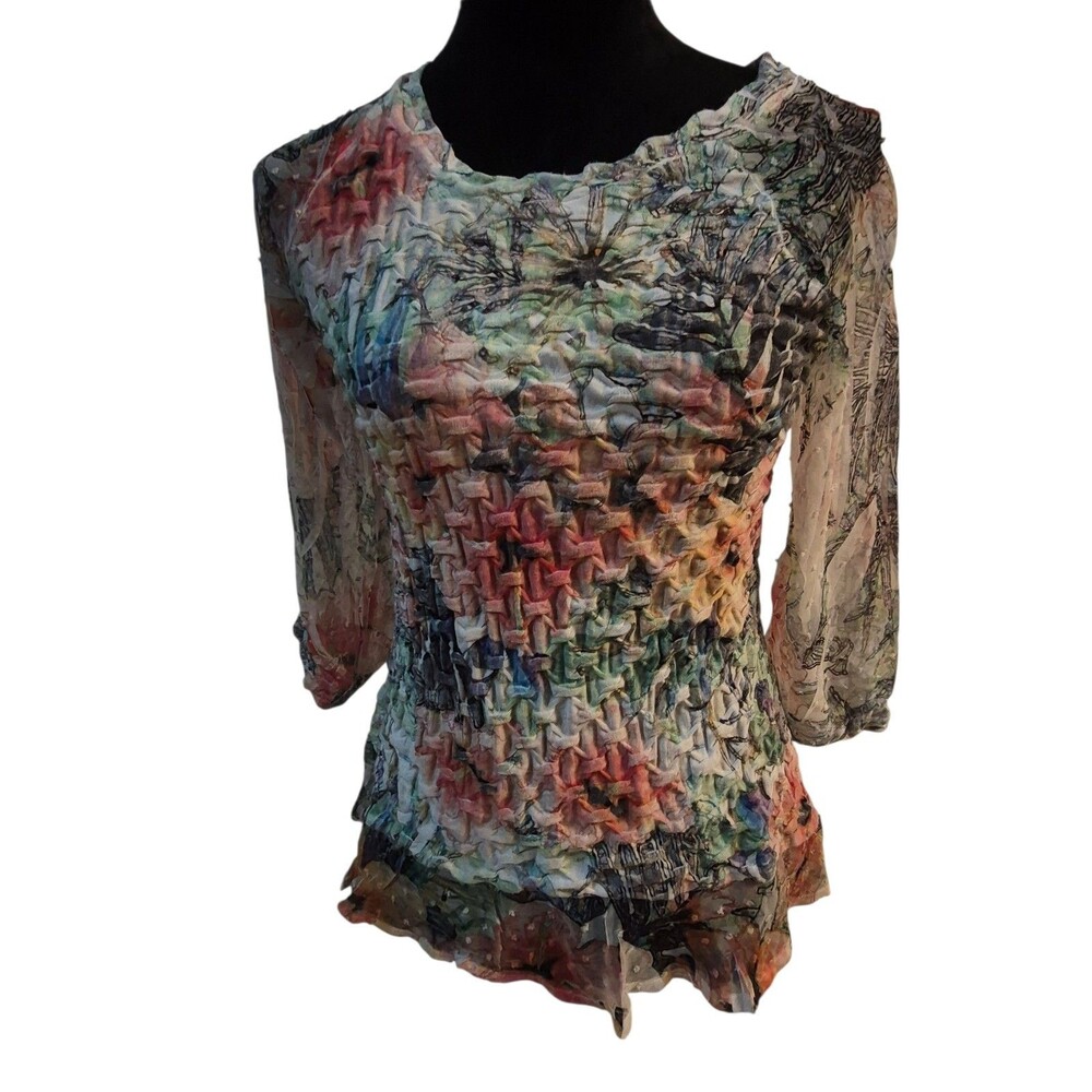 VTG Cubism S Textured Crinkle Top Fairy Grunge Floral